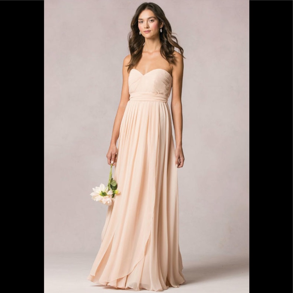 Jenny yoo Aidan pleated chiffon gown blush size 8 NEW